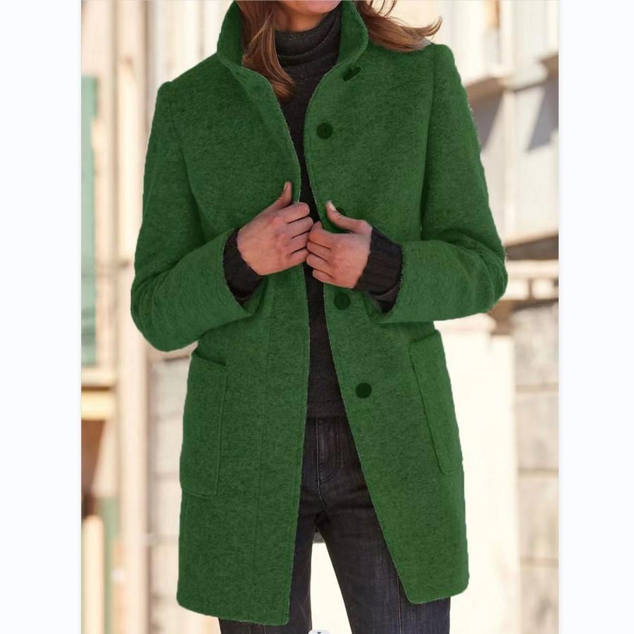 Autumn and Winter Women's Retro Solid Colour Button Collar Tweed Jacket