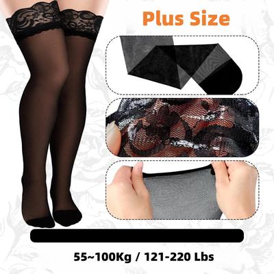 Большие размеры женские сетчатые чулки выше колена, высокие, сексуальные, кружевные, черные, длинные, с нескользящими носками, нижнее белье 5XL
