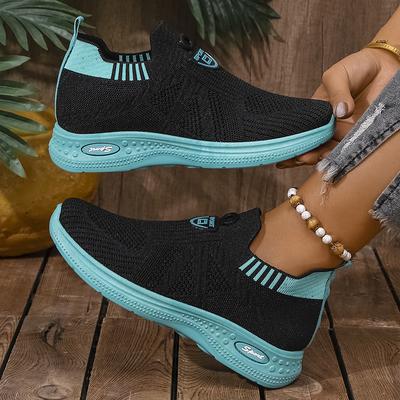 Модные легкие дышащие кроссовки для бега для женщин, модные вязаные кроссовки в полоску смешанных цветов, женские удобные кроссовки для ходьбы с мягкой подошвой