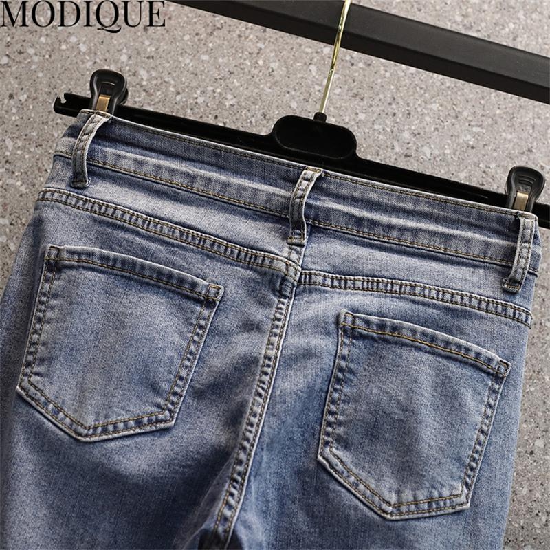 MODIQUE Осенние Большие размеры Новые женские эластичные прямые брюки до щиколотки Женские базовые повседневные джинсовые джинсы полной длины Женские длинные хлопковые брюки