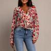 2025 New Ruffled Floral Printed Sweet Blouse Women Elegant Spring/Summer V-neck Loose Sweet Fashion Top Casual Long Sleeve Office Lady Shirt