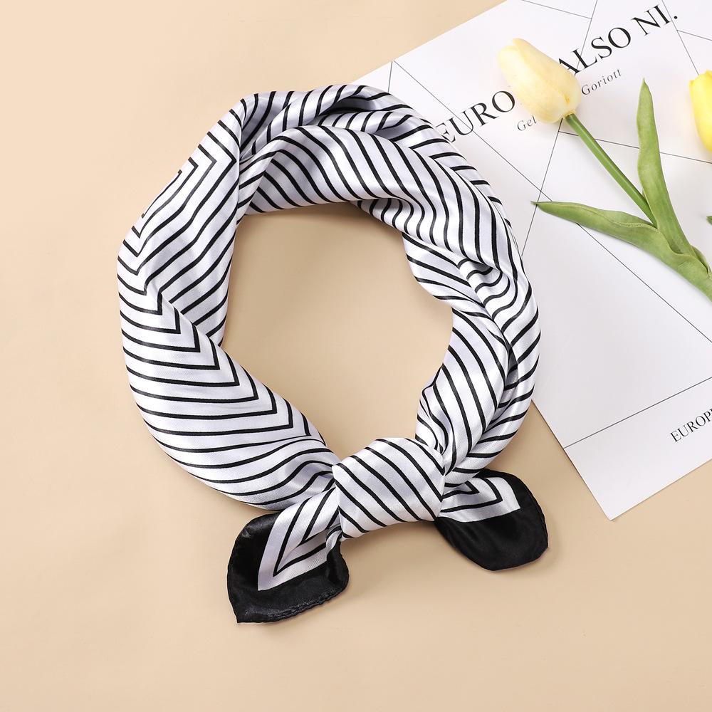 Атласный маленький квадратный шарф 60 см шелковый шарф полосатый шарф с принтом декоративная повязка на голову модный женский шелковый шарф