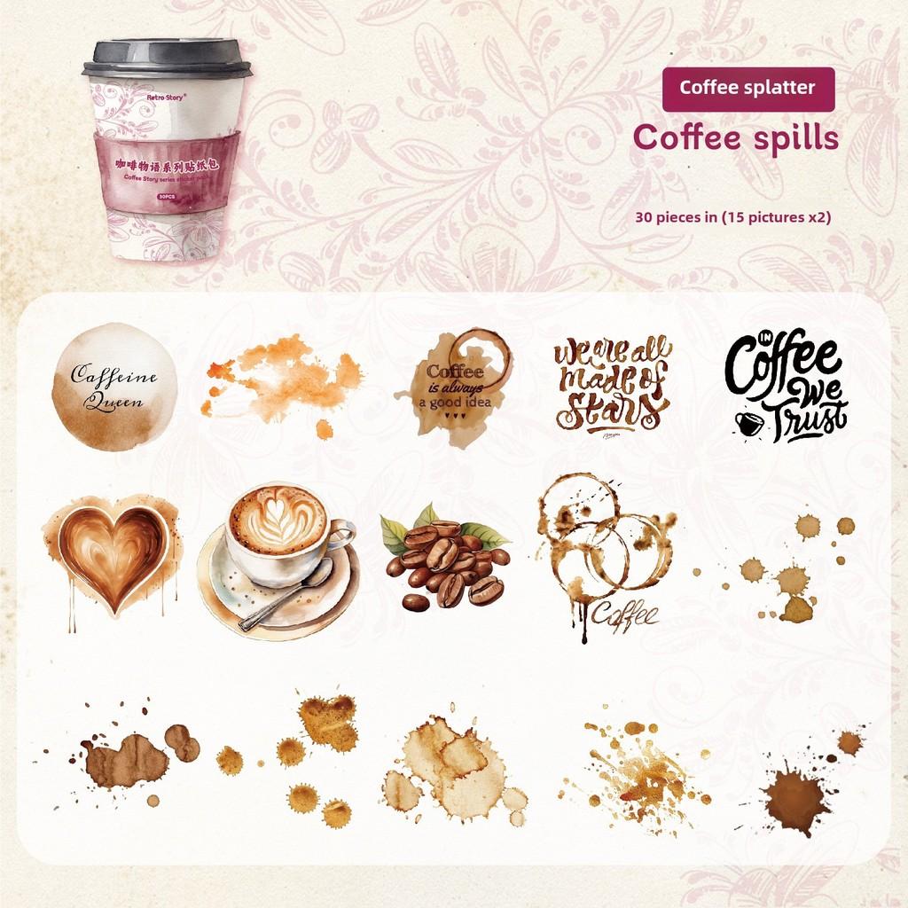 Journamm 15pcs PET Stickers Coffee Series Decorative Scrapbooking Diary Album Hand Made Junk Journal Supplies Collage Stickers