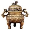 Antique Brass Animal Head Incense Burner: Three-Legged Aromatherapy Ornament for Indoor Buddhist Hall or Tea Ceremony