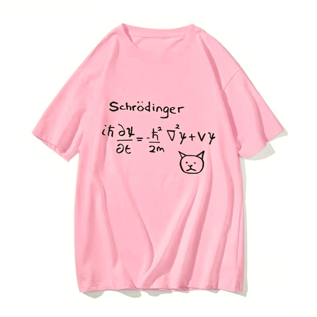 Fun Schrodinger Cat Quantum Mechanics T-shirt Fashion Comic Comic Man Formula Handsome T-shirt Men's Women T-shirt Funny Clothes
