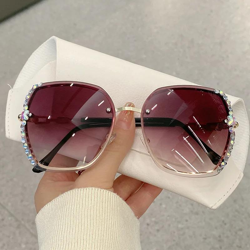 New Rimless Rhinestone Sunglasses Fashion Brand Designer Sunglasses Trendy Retro Cutting Lens Gradient Sun Glasses