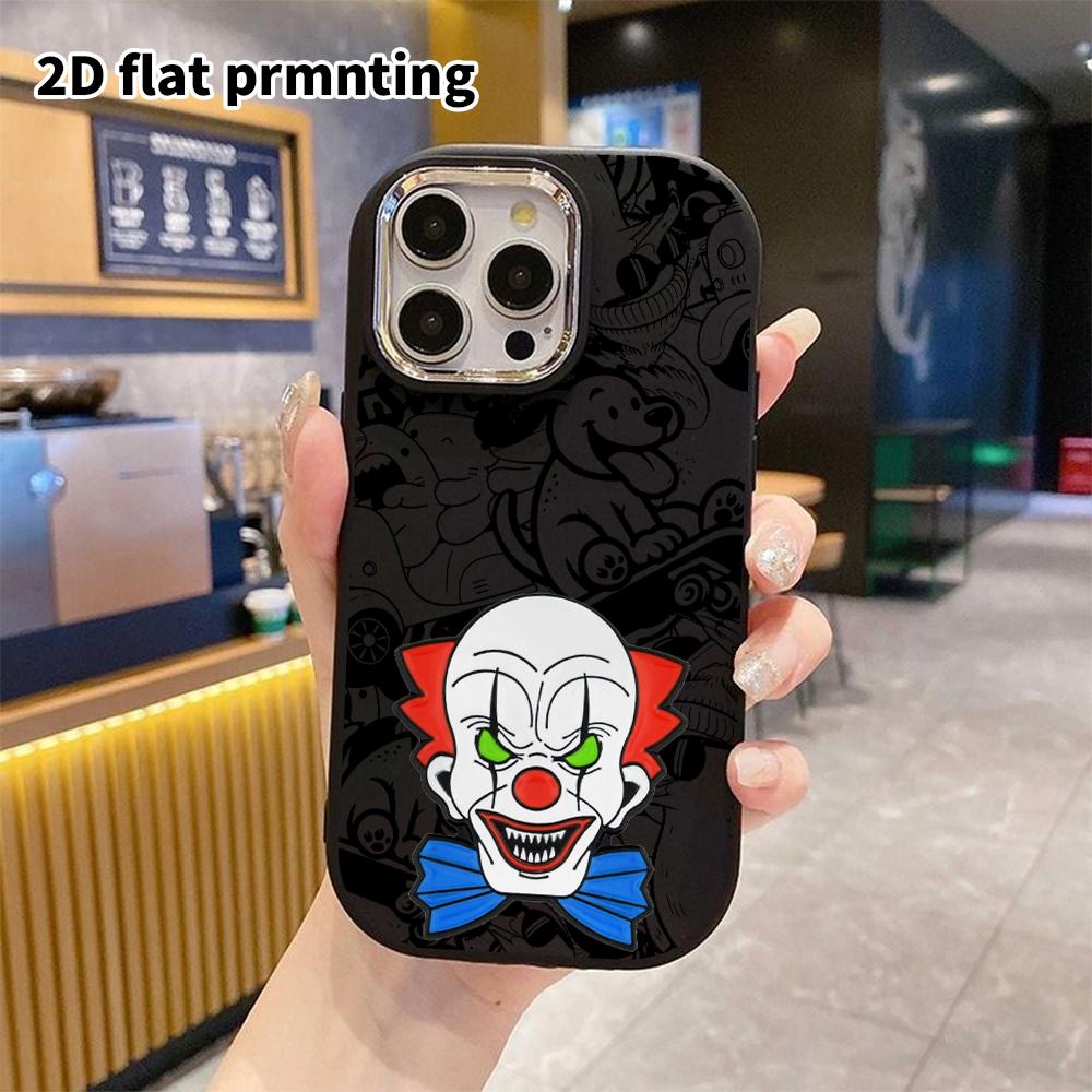 Phone case: 2D flat design, suitable for iPhone 18 17 16 15 14 13 Pro protective case, scary clown, perfect Christmas and Halloween holiday gift