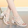 Fashion Comfortable Breathable Soft Leather Gladiator Sandals Summer 2024 Women's Med Block Heels Shoes Black For Office Mom Beach Grace