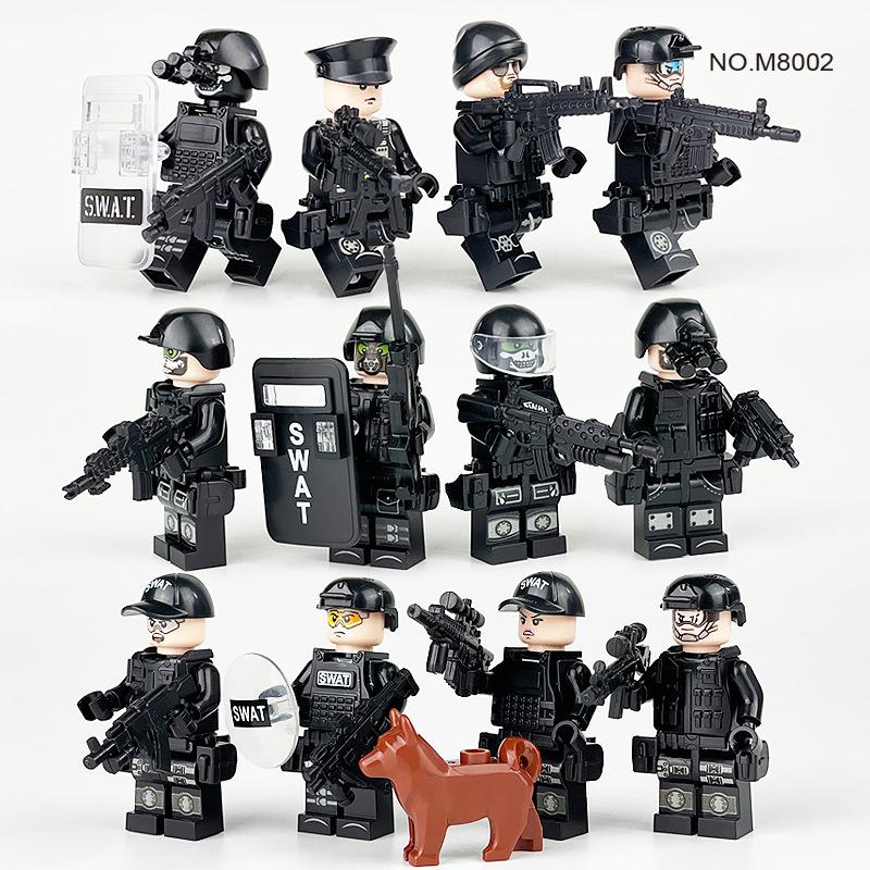 160 Black Swat Weapon Shield M8003 Human Military Doll Model Small Particle Fight