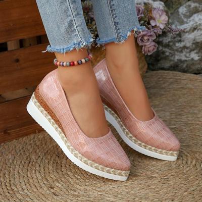 Повседневные туфли-лодочки на танкетке женские 2025 лето с острым носком на среднем каблуке нескользящие лоферы удобная мягкая обувь на пеньковой подошве женская