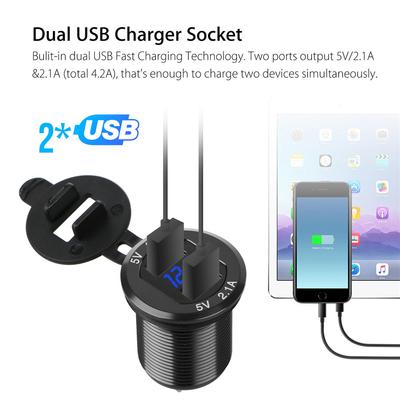12V Двойной USB-порт 4.2A Автомобильный прикуриватель Зарядное гнездо Светодиодный цифровой вольтметр Алюминий