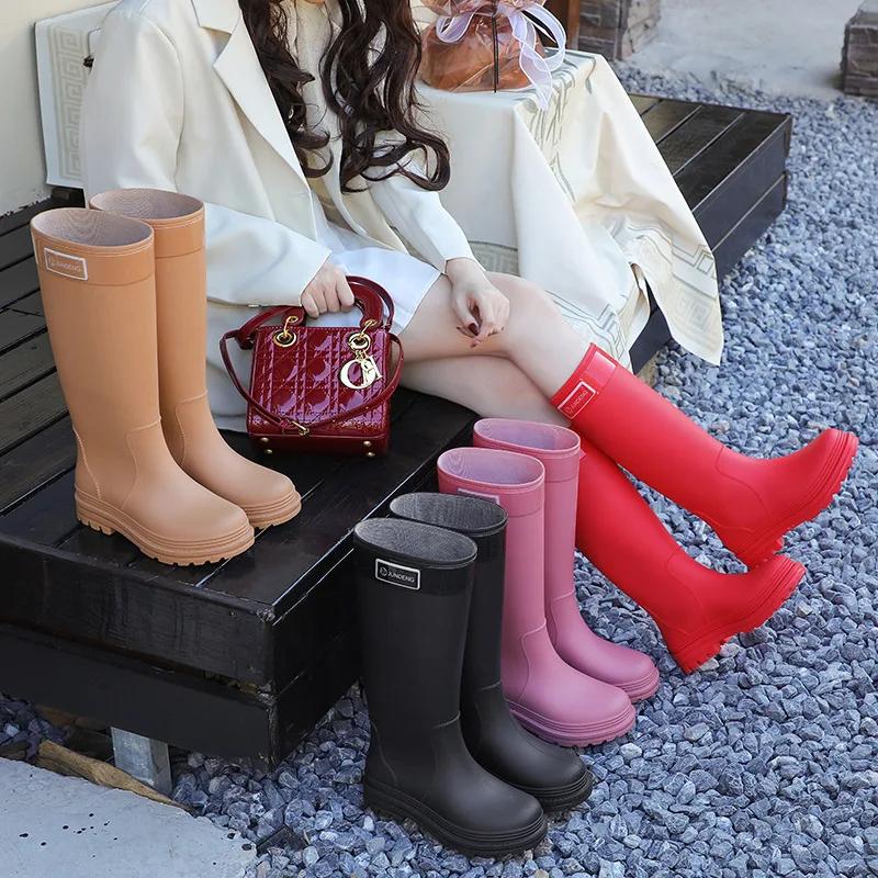 2025 New Velvet Rain Boots Midsole Thick Sole Wear-Resistant Anti-Slip New Foreign Trade Style