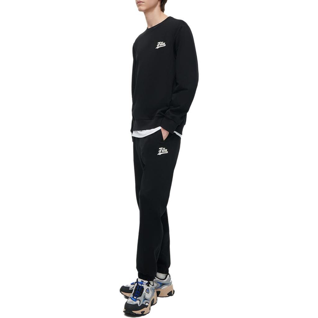 Fila Fusion Модный свитшот в студенческом стиле, простой, с буквой, круглый вырез, вязаный, цветовые блоки, мужской свитшот, черный T11M342205F-BK