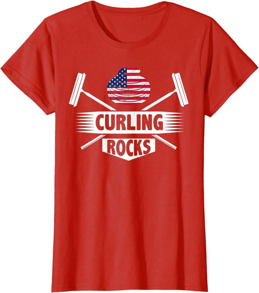 Curling Rocks Funny Curling Stone Gift for Curlers TShirt Premium Cotton Short Sleeve ONeck Mens T Shirt New S3XL