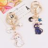 Cute Cat Moon Star Keychain for Women Creative Bag Ornaments Car Pendant Romantic New Year Gift