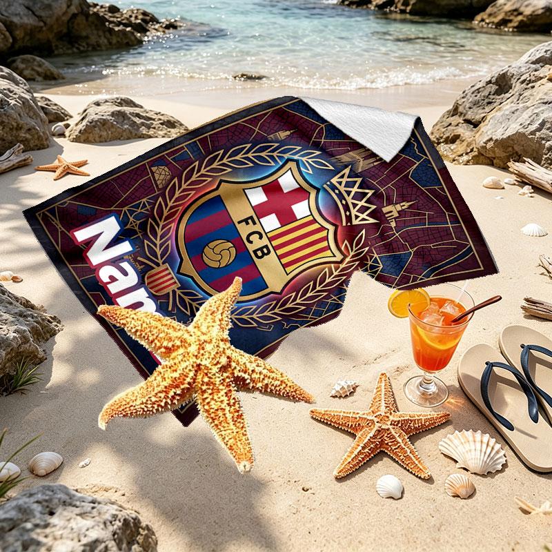 Custom Name Personalized FOOTBALL Club Barcelona Print Beach Towel, for Trip Camping Beach Party Home Decor, Birthday Gift for Family & Friends