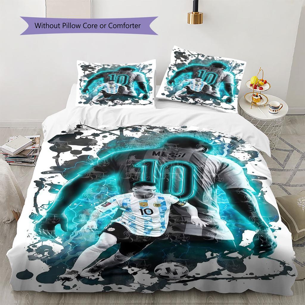 Leo Messi Pattern Bedding,Quilt Set Quilt Cover Pillowcase Home Birthday Gift(1 * duvet cover + 2 * pillowcase, without core)