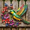 Hand Painted Iron Art Bird Wall Hanging Colorful Flower Colorful Birds Sculpture  Balcony Patio