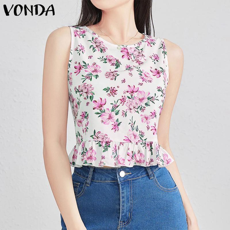 VONDA Летний женский жилет без рукавов со складками повседневные майки
