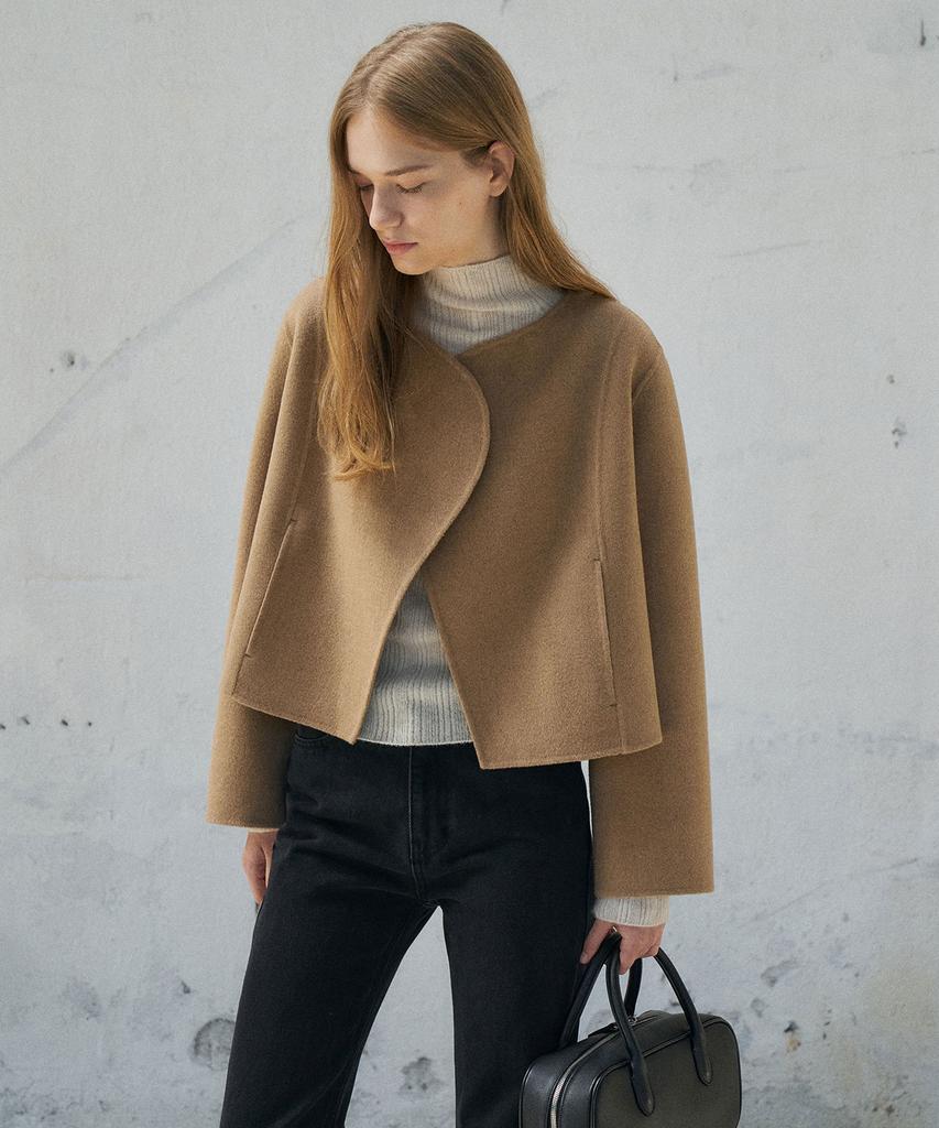 Lamerei Curve Detail Short Handmade Jacket[Lmbewi23Ct701]-Camel Melange