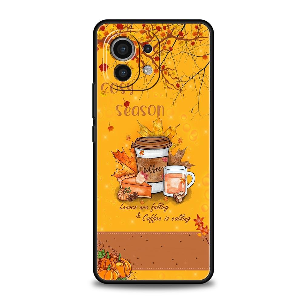 Pumpkin Autumn Leaves Coffee Phone Case Cover for Xiaomi Mi 17 15 14 13 12 11 Ultra 15T 14T 13T 12T 11T Pro Lite Soft TPU Shell