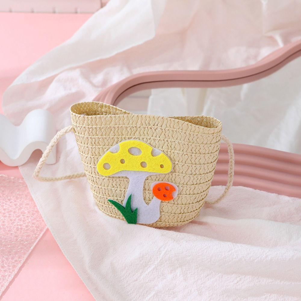 Соломенная сумка через плечо с цветочным принтом, кошелек для монет, симпатичная сумка через плечо для девочек и детей