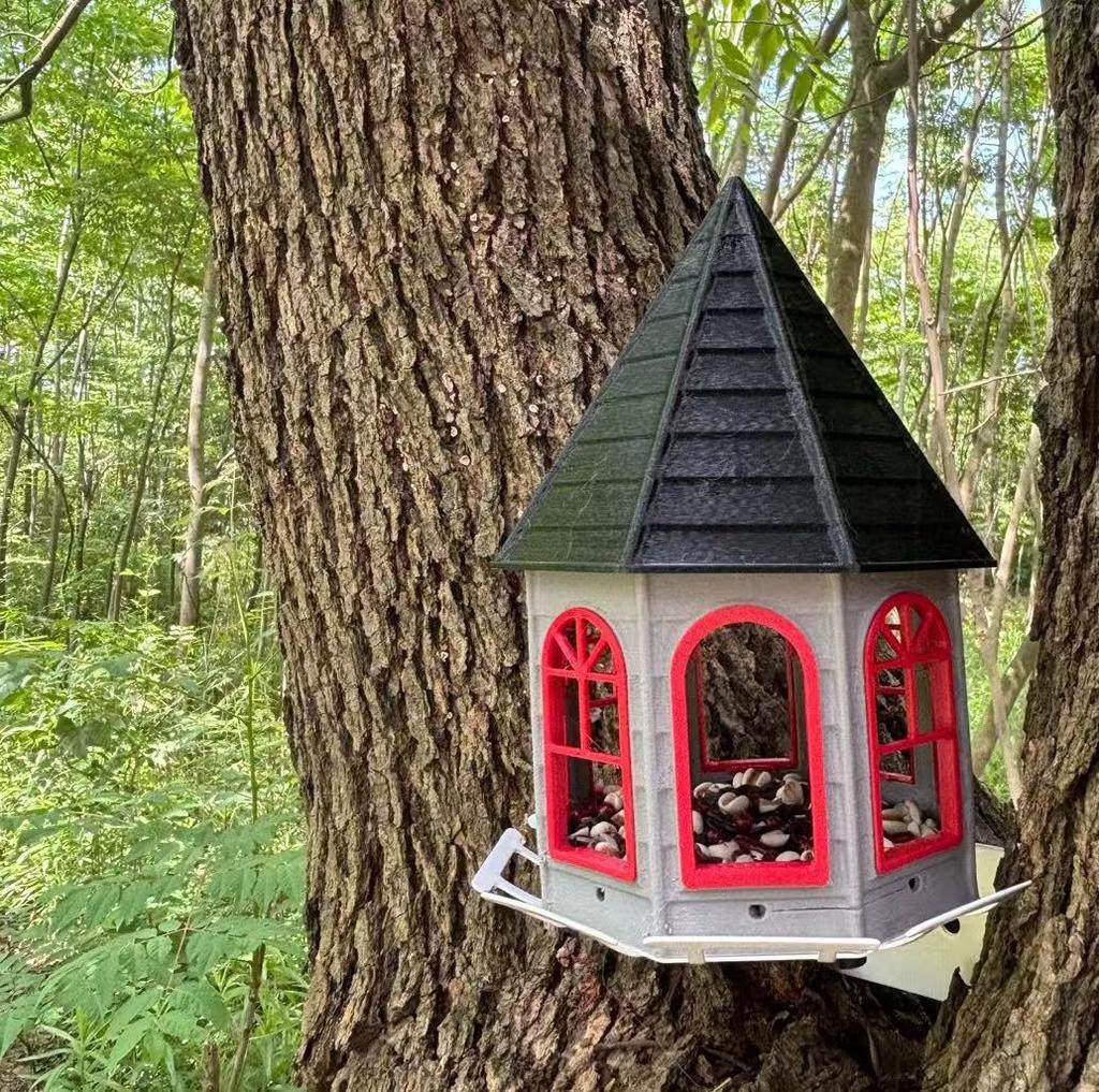 Hexagonal Hanging Bird Feeder Castle Style Outdoor Garden Bird House For Seeds Patio Balcony Decoration Durable Plastic