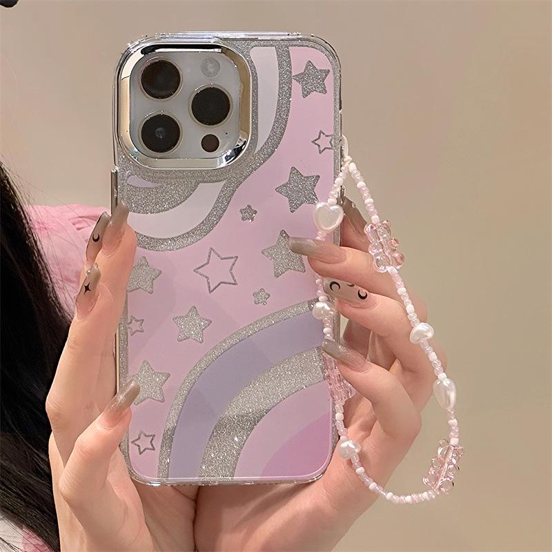 Zhitai iPhone 15 Pro Case: Three-in-One Acrylic Protective Cover with Bracelet and Glitter Paper, Compatible with iPhone 12, 13, 14.