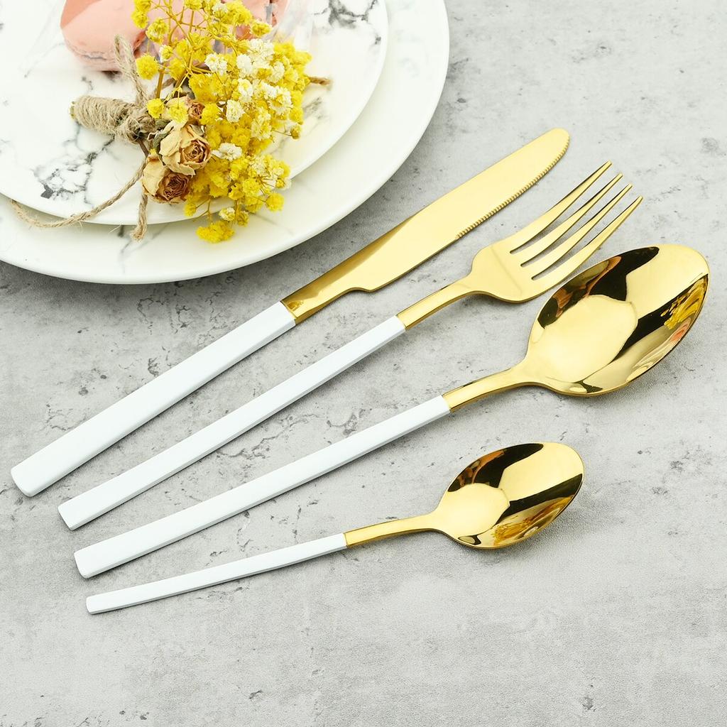 4Pcs Black Gold Cutlery Set Knives Fork Spoon Dinner Tableware Stainless Steel Dinnerware Party Kitchen Flatware Silverware Set