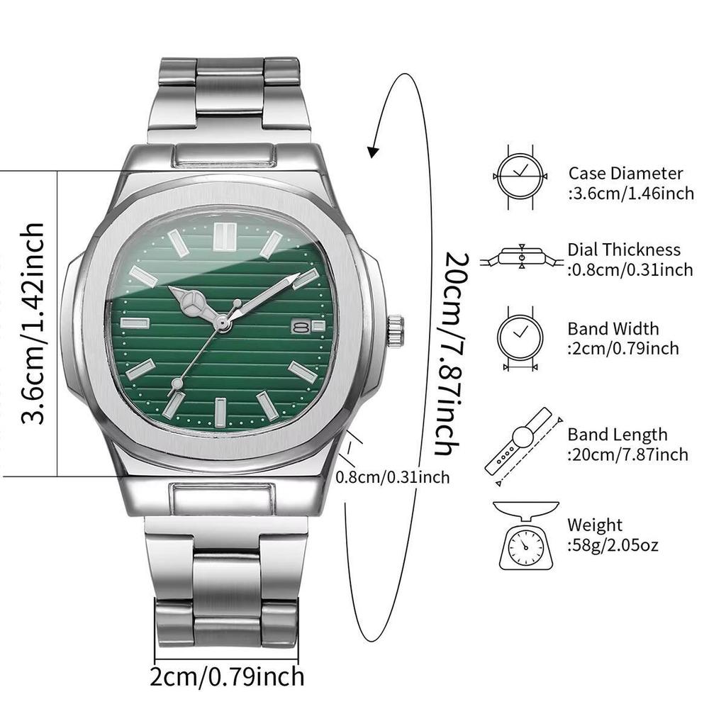 Набор из 2 мужских деловых часов, модные кварцевые наручные часы с квадратным циферблатом и календарем, Reloj Mujer