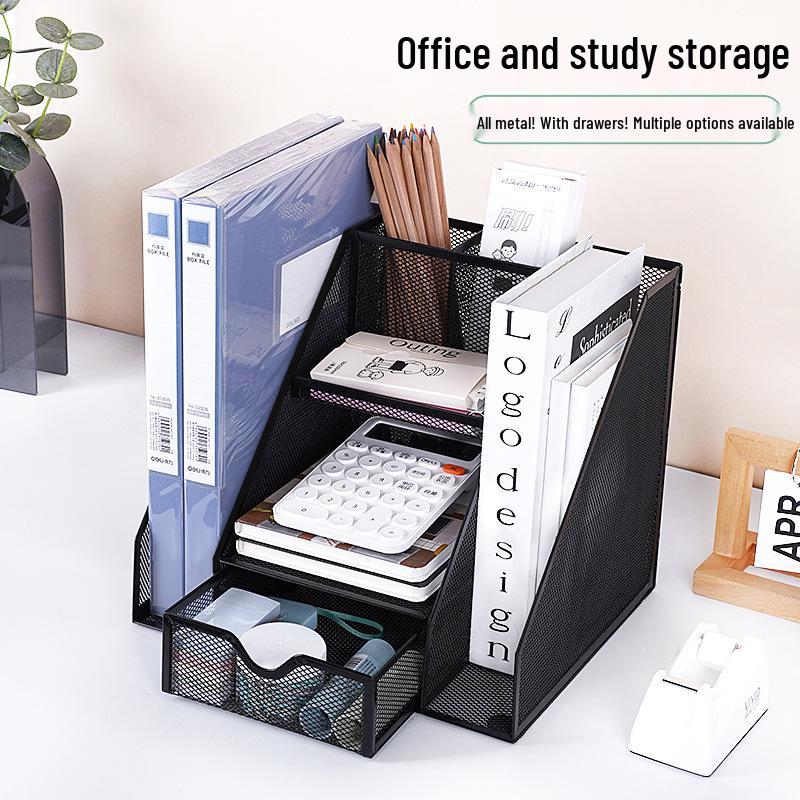 Desktop Metal File Rack Basket: Multi-layer Vertical Storage Box for Desk Management and Document Organization.
