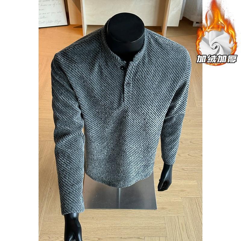 Американский ретро свитер из шенильного флиса мужской осенне-зимний cleanfit твиловая базовая рубашка с маленьким ароматом рубашка Генри
