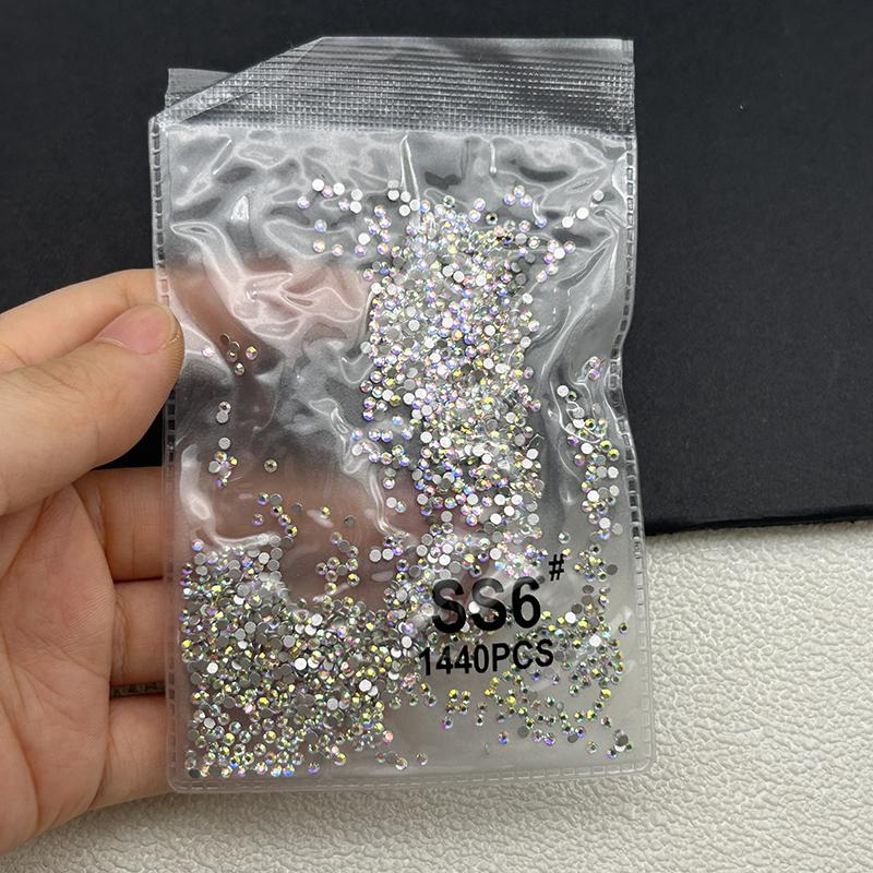 1440Pcs/bag AB/Clear Round Mini Nail Diamond SS3-SS20(1.3-4mm) FlatBack Non-Hotfix Nail Crystal Crystal Clear AB Manicure Glass