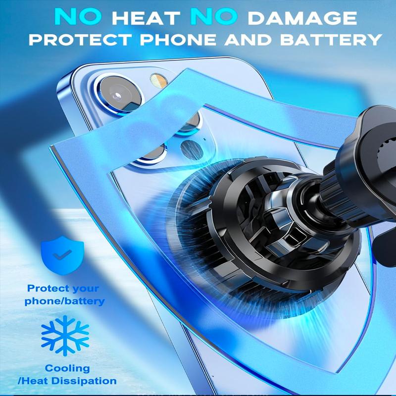 Wireless Car Charger Mount with TEC Cooling One Hand Operation Phone Mount Colorful LED Halo for Vehicle Wireless Charging Use