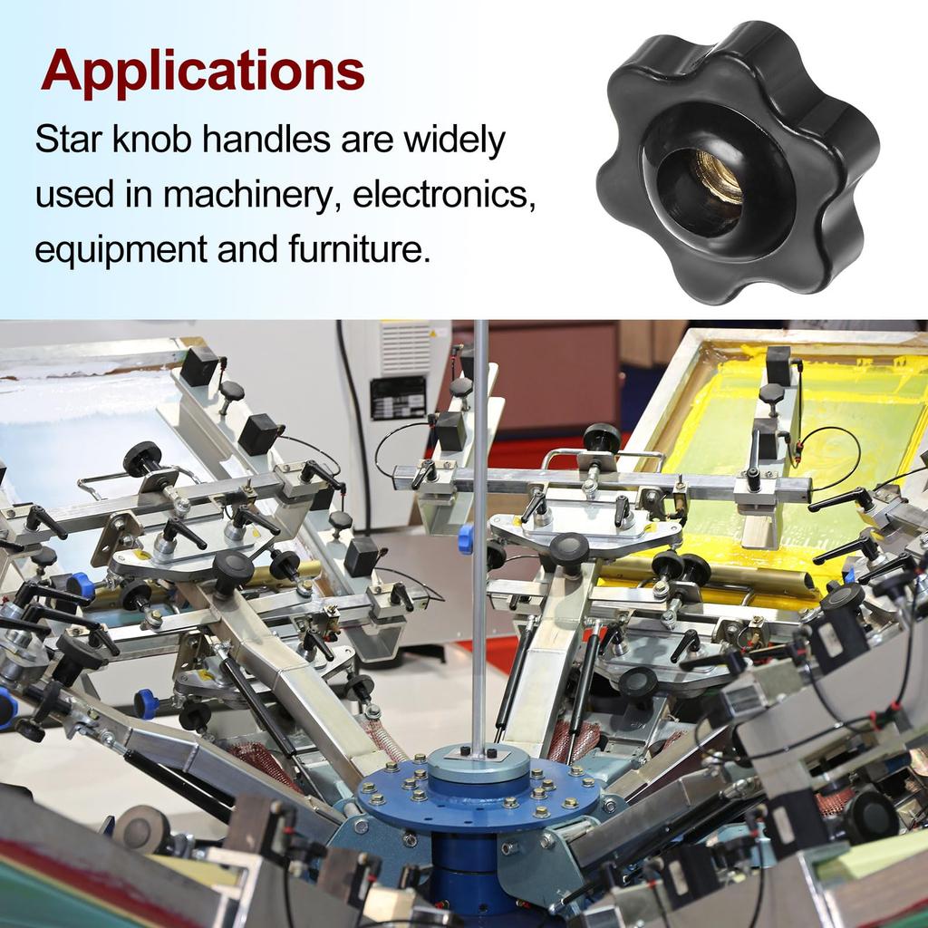 uxcell 10 шт. Ручки-звездочки M6 с внутренней резьбой, головка 25 мм, пластиковые, сквозное отверстие, латунные винты, зажимная ручка, резьбовая ручка, черные