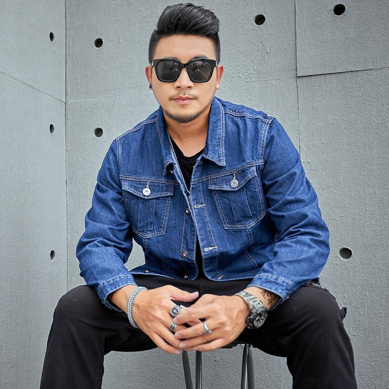 Модная мужская джинсовая куртка большого размера - Весна и Осень, Джинсовая рубашка-пальто для полных, Экстра большого размера