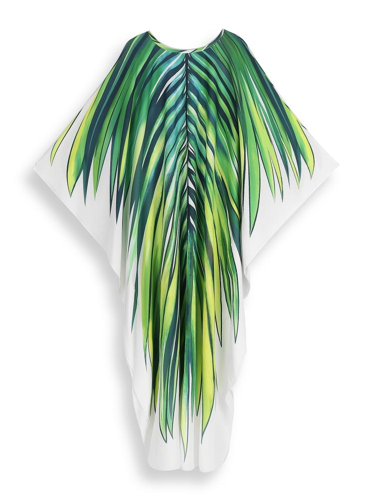 EDOLYNSA Oversize Women Kaftan Robe Outfit Bohemian Printed Vacation Chinese Knot V-neck House Bathing Suit Cover Up Q1588