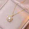 Plant Elegant Female White Zircon Stone Square Flower Pendant Necklace Gold Silver Color Wedding Jewelry For Women