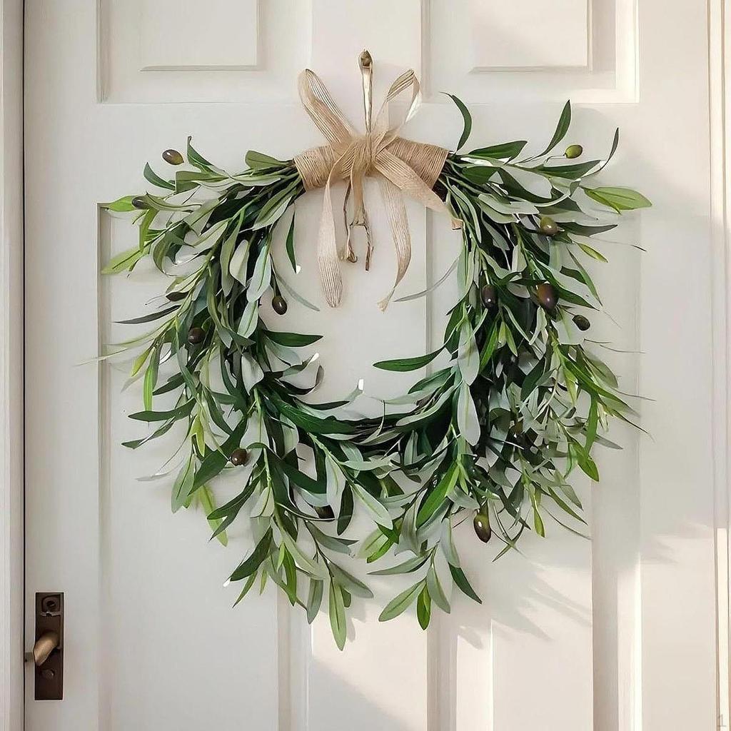 Artificial Olive Wreath Christmas Garland Fake Spring Plants Swag for Front Door Celebration