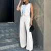 Women Wide Leg Pants with Sleeveless Vest Solid Color High Waist Elegant Lady Baggy Pants Set Casual Streetwear