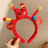 Embroidered Bow New Year Hair Hoop Lion Hanfu Hair Accessories Sweet Red Plush Headband  Kids