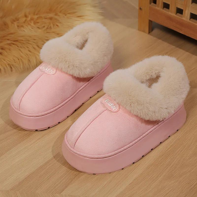 Fashion Women's Flat Warm Faux Fur Snow Boots Winter New Lightweight Slip On Ankle Boots Woman Comfortable Non Slip Slip On Cotton Shoes