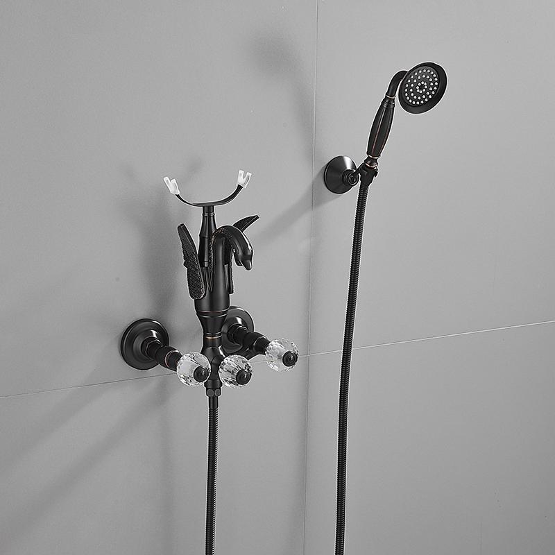 Tuqiu смеситель для ванны и душа, настенный смеситель для ванны с золотым лебедем, смеситель для ванны и душа с холодной и горячей водой из латуни