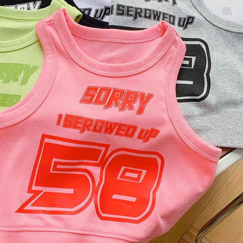Детские топы без рукавов с буквенным принтом, однотонная летняя футболка