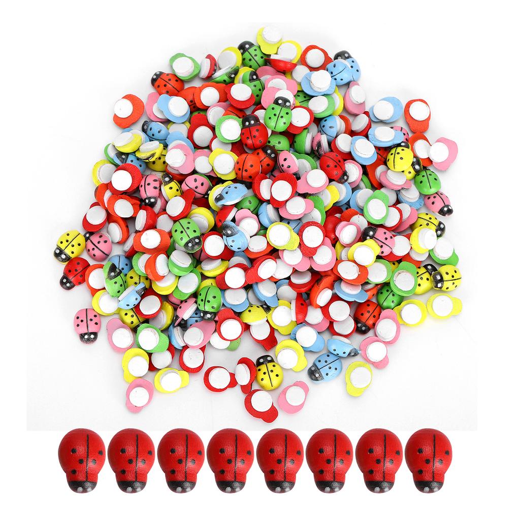 300Pcs Wooden Ladybugs Landscape Simulation Tiny Crafts Scrapbooking DIY Decoration Accessories