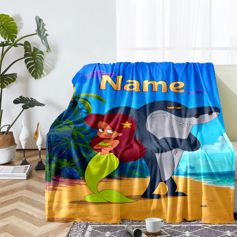 Custom Name Zig & Sharko Theme Printed Blanket - Perfect for Couch, Bed, Travel & Outdoor Use | Machine Washable, Cozy & Durable.