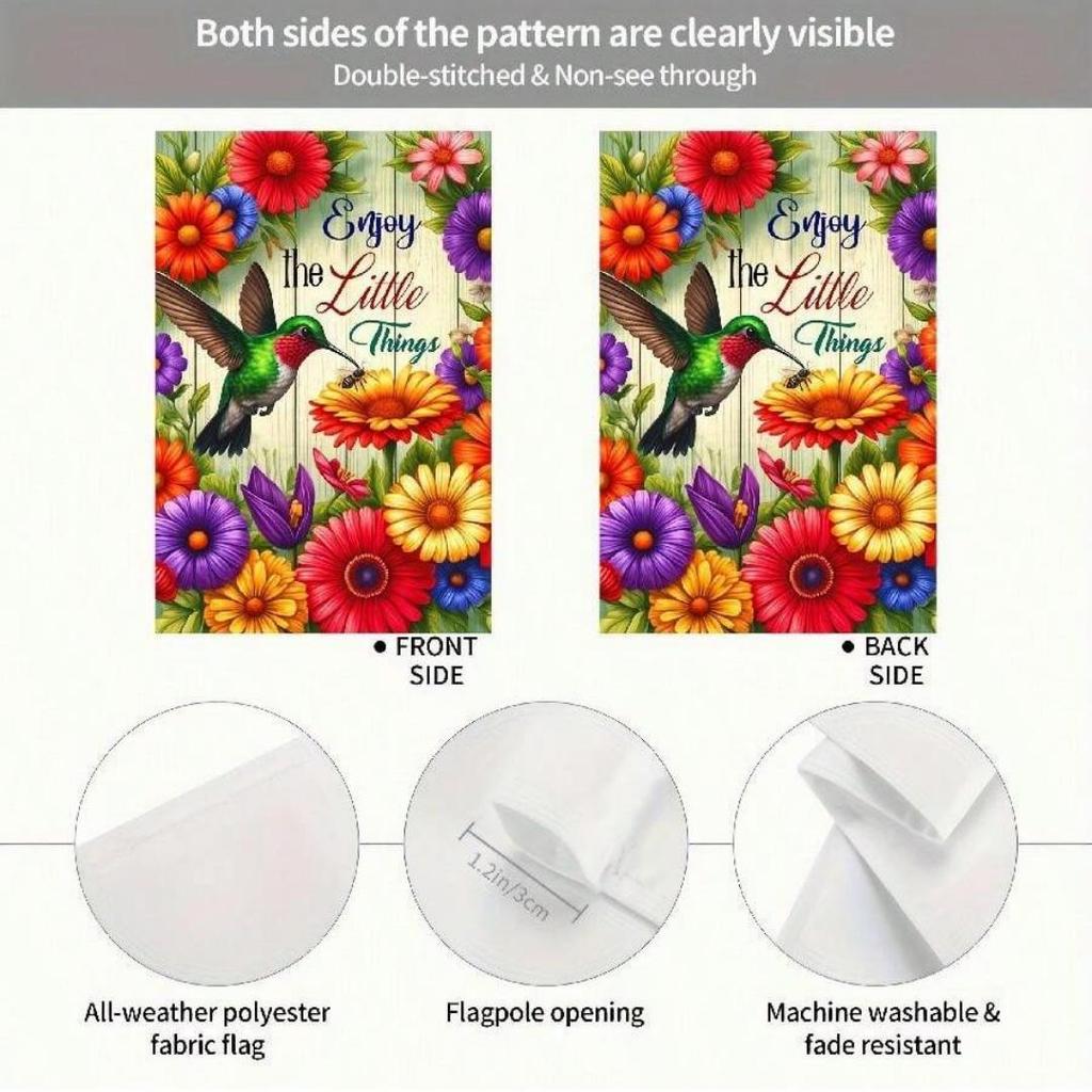 Double-sided garden flag with hummingbird design—for hanging in the yard, home decor, and holiday decorations; no flagpole requi