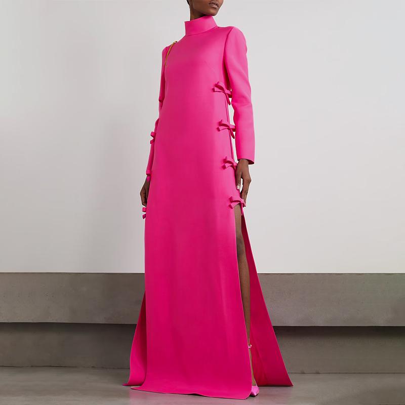 VONDA Женская мода с высоким воротом и длинным рукавом с разрезом, завязанные декоративные платья