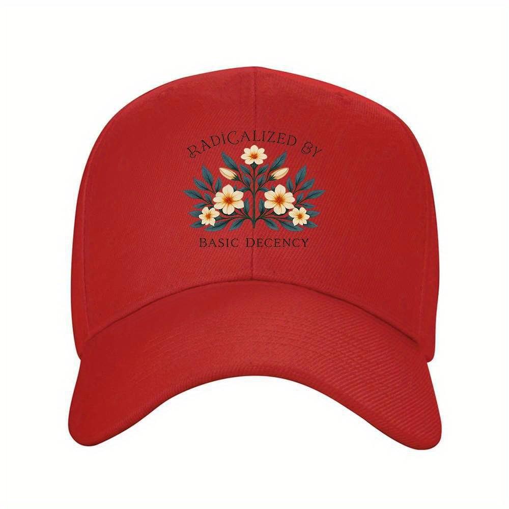 Floral Artistic Text Baseball Cap Adjustable Unisex Sun Protection Outdoor Travel Hat