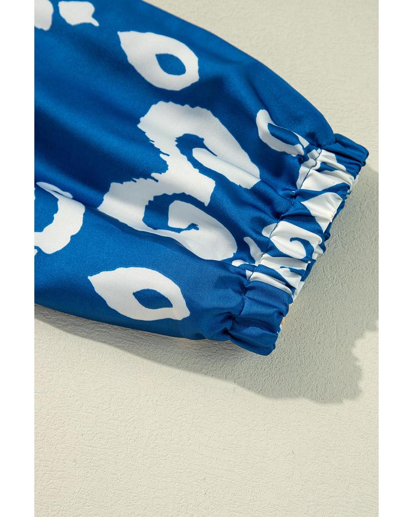 Azura Exchange Синяя блузка свободного кроя с геометрическим узором и рукавами 3/4